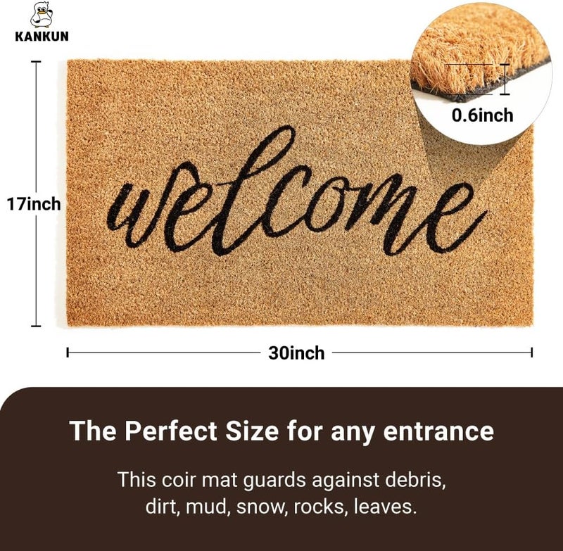Kankun Coco Coir Door Mat with Heavy Duty Backing, Welcome Doormat (17" x 30"), Doormat Entrance (Welcome3) - Image 3